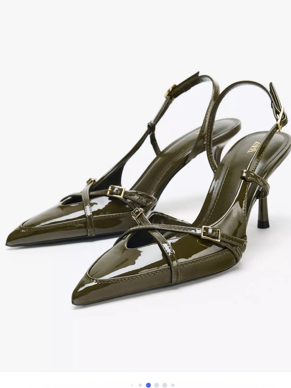 Zara Black Patent Strappy Buckle Pointed Toe Heels Size 37